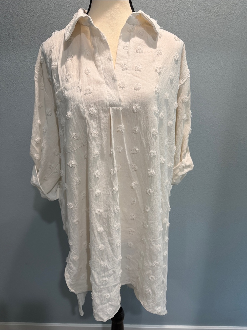 White Textured Popover Tunic Shirt